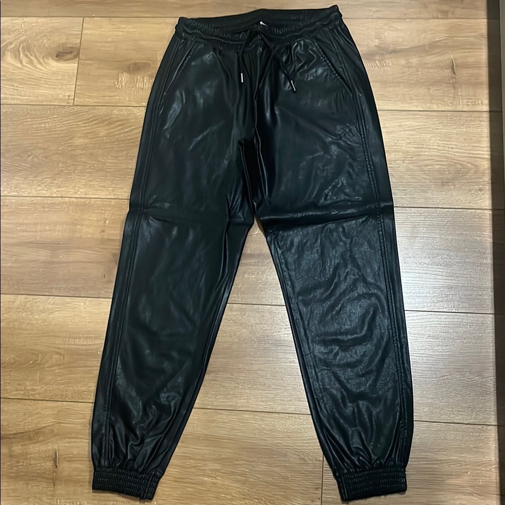 Zara Black Faux Leather Jogger Track Pants